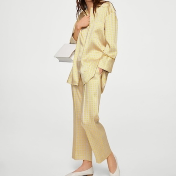 Mango Pants - Mango Yellow Pajama Style Printed Trousers